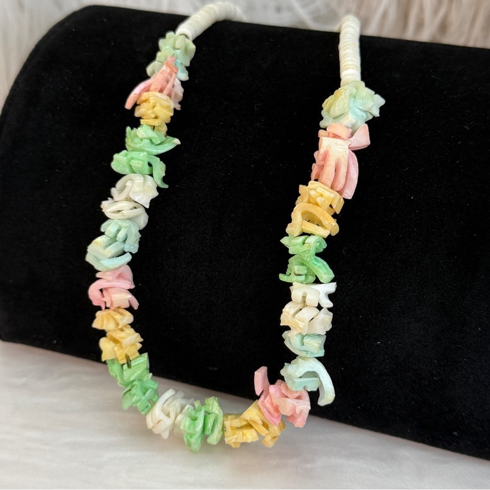 Vintage multicolor pastel dyes Beaded Shell island beach chic Necklace